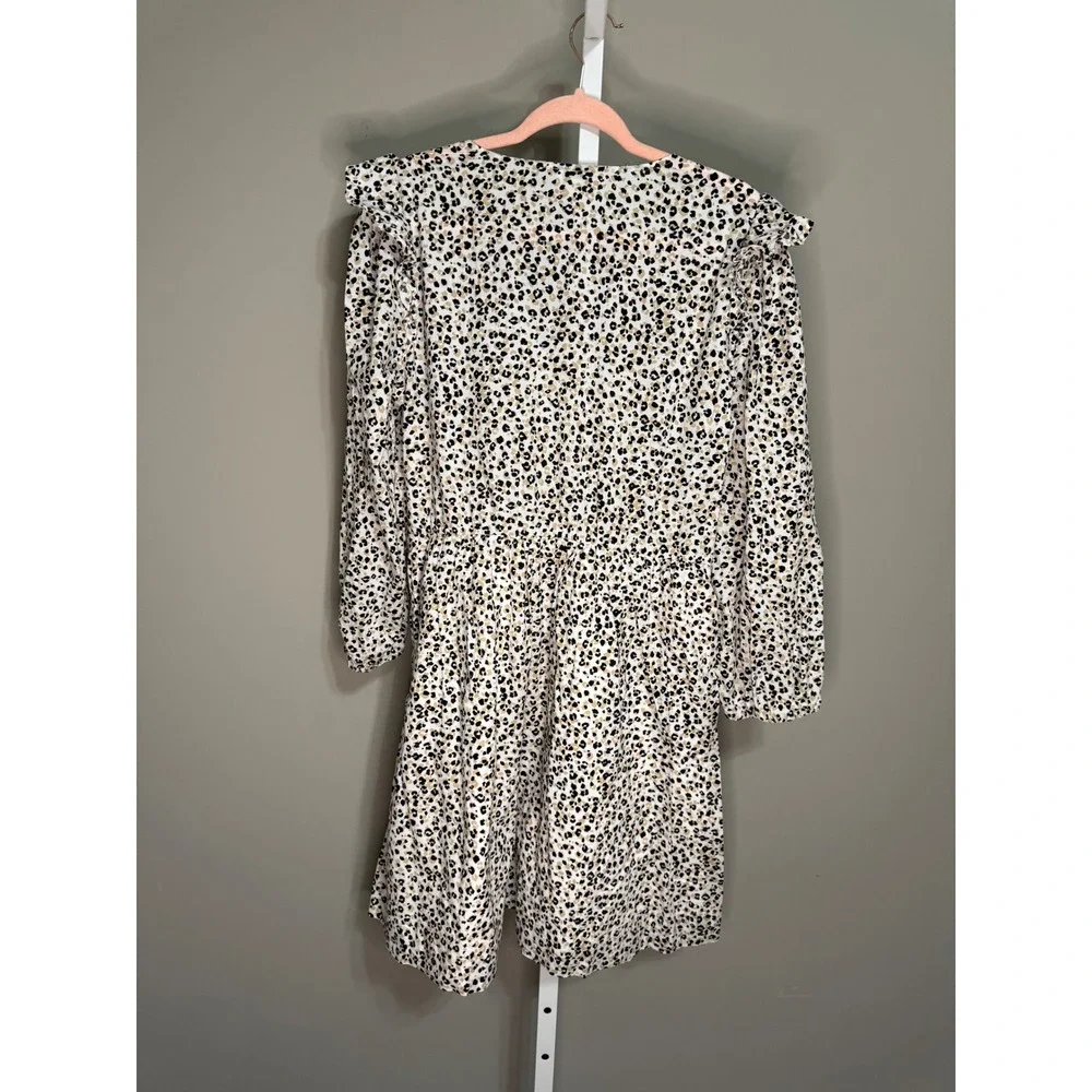 J.Crew Leopard Print Tiered Babydoll Mini Dress 100% Cotton V-Neck L‎ Momcore
